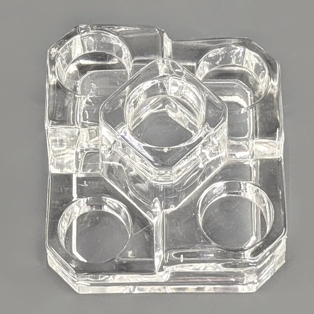Heavy Clear Glass 5 Tiered Votive Taper Candle Holder Brutalist Geometric 6x6x4